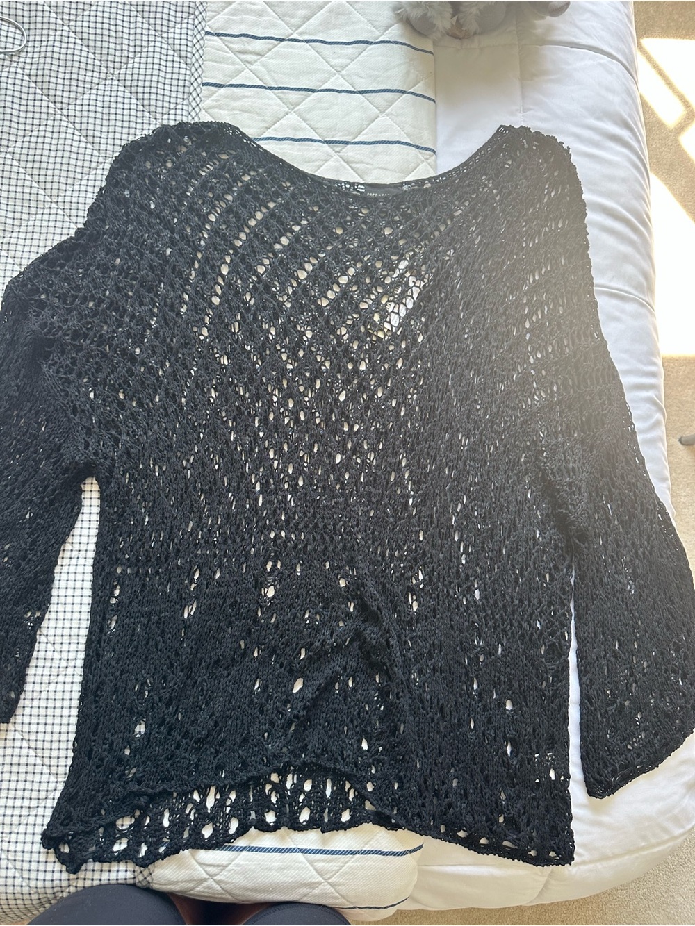 Coco + Carmen Black Open-Knit Scoop Neck Sweater